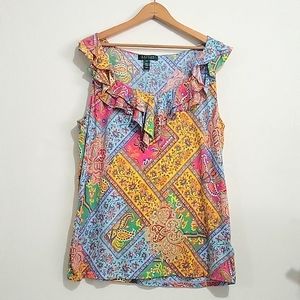 Lauren Ralph Lauren Ruffle Top Sleeveless Shirt Sz 1X